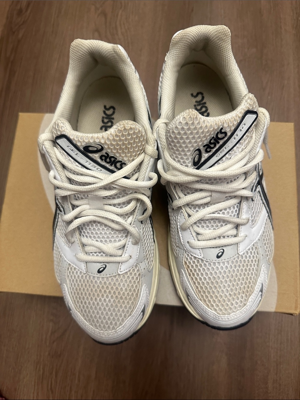 ASICS Men's Cream and Black Mesh Running Sneakers